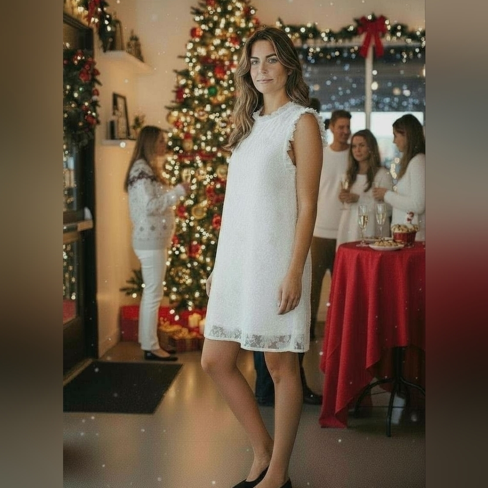 Mable Elegant White on White Sleeveless Floral Lace Mini Dress Size S, NWT